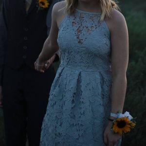 Blue/Grey Lace Midi Dress